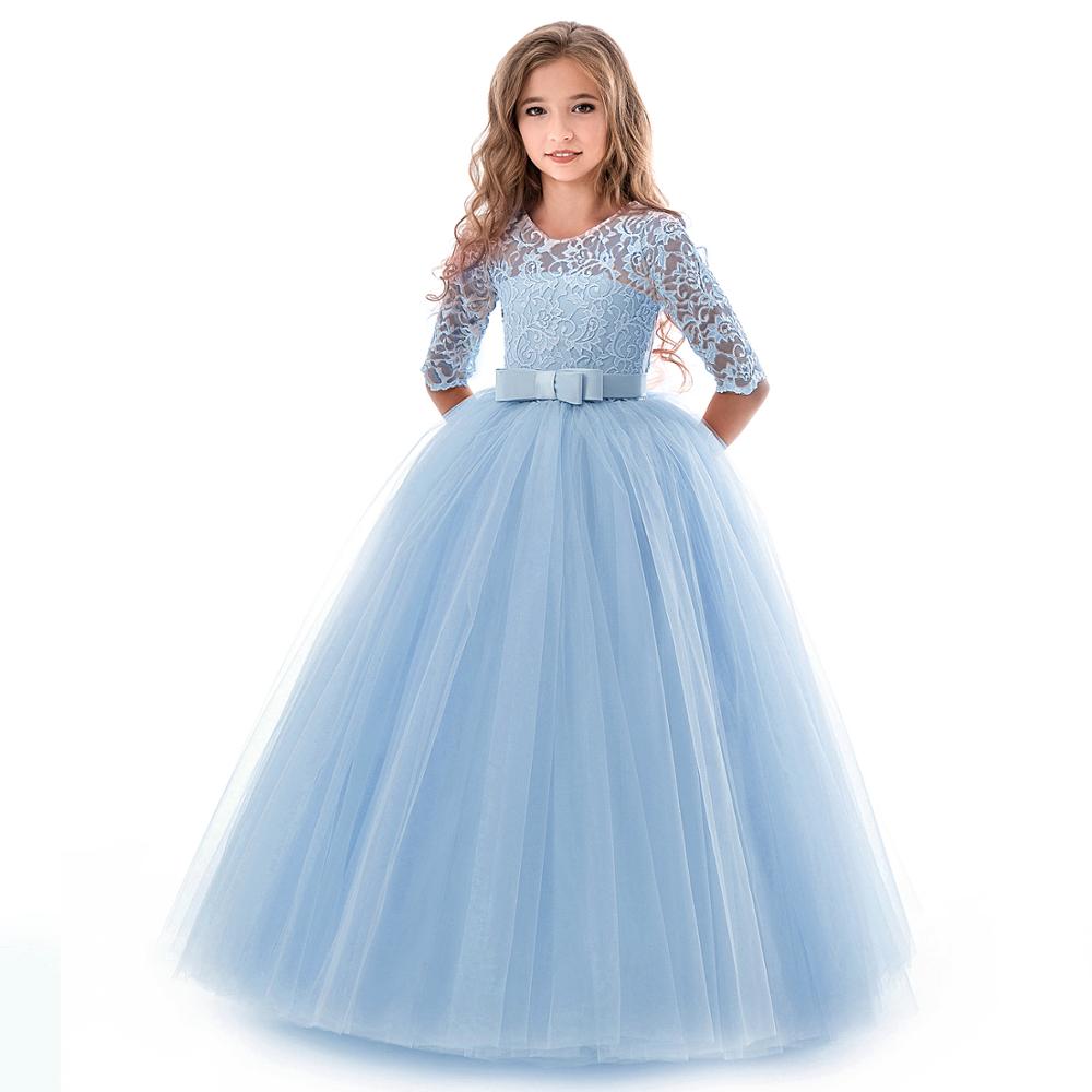 Teen Girl Evening Party Long Dress 5-14Y Girl Formal School Ceremony Outfit Kids Christening Costume White first Communion Dress